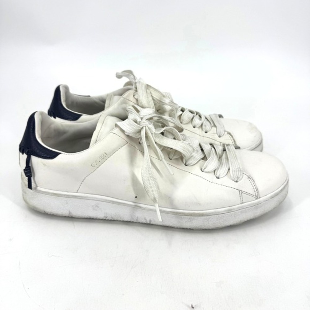 Coach C101 Mens White Leather Low Top Sneakers Navy Heel G1245 Size 13D - Picture 2 of 6